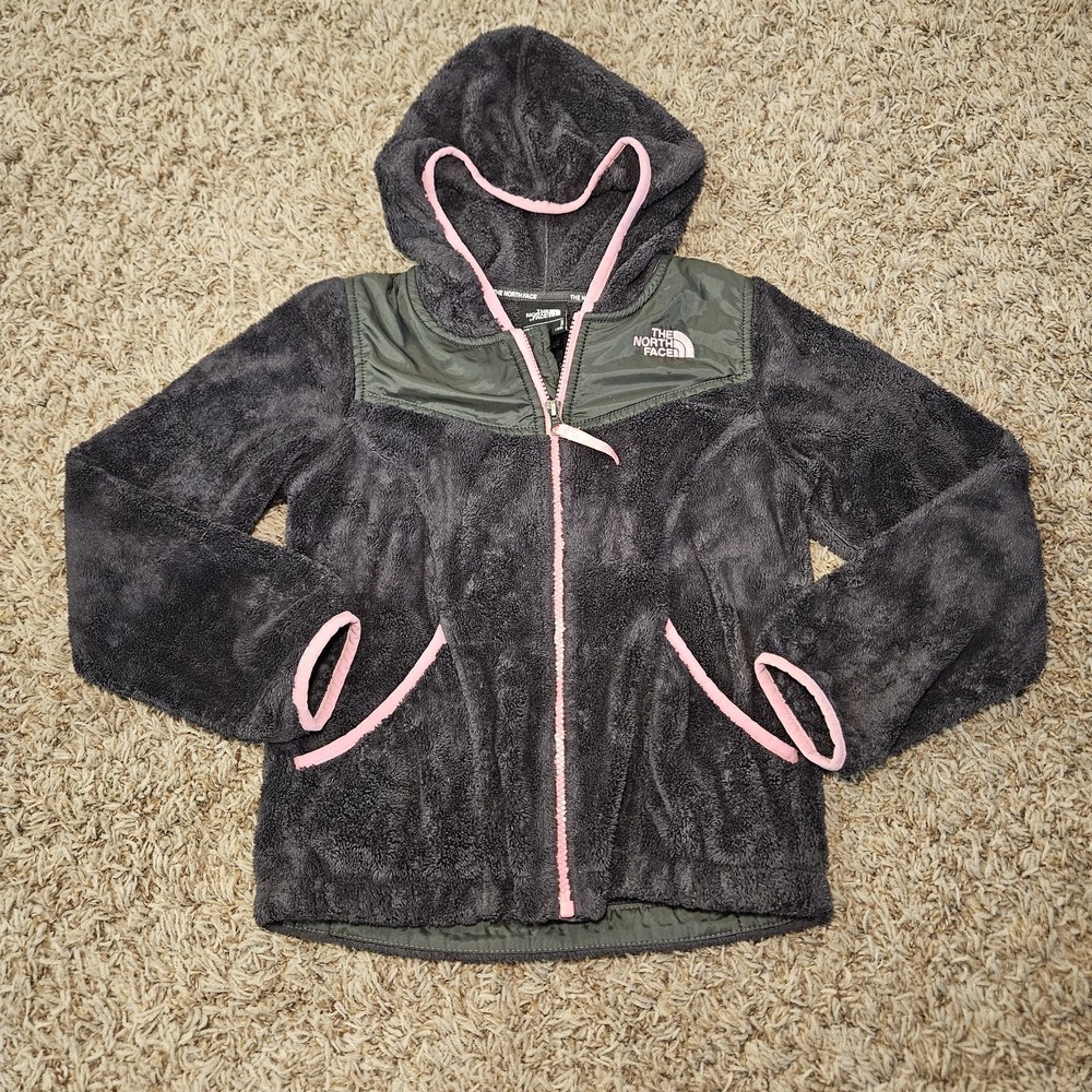 The North Face Jacket Girls Size S (7/8) Black Pink Hooded Fleece Full Zip